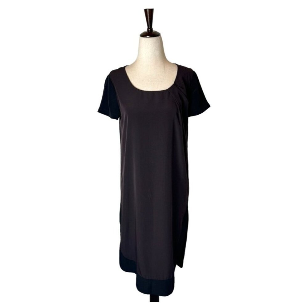 AllSaints Dress Women 4 Brown Black Silky Lacyn Colorblock Panel Mini Shift